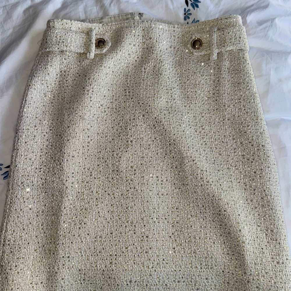 Ann Taylor Cream Tweed Pencil Skirt